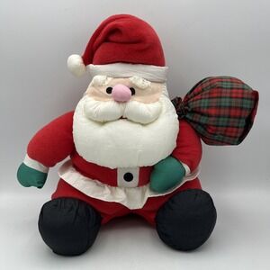 Vintage Gibson Nylon Santa Parachute Puffy Puffalump Christmas Plush Plaid Sack